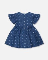 Printed Chambray Dress Navy Blue And White Hearts | Deux par Deux | Jenni Kidz