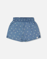 Printed Chambray Short Blue And White Cherries | Deux par Deux | Jenni Kidz