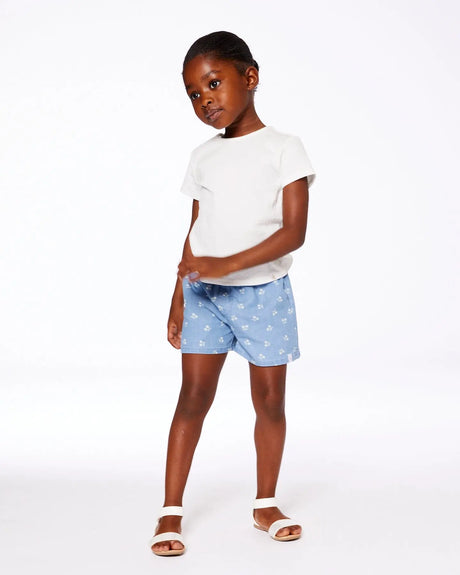 Printed Chambray Short Blue And White Cherries | Deux par Deux | Jenni Kidz