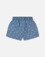 Printed Chambray Short Blue And White Cherries | Deux par Deux | Jenni Kidz