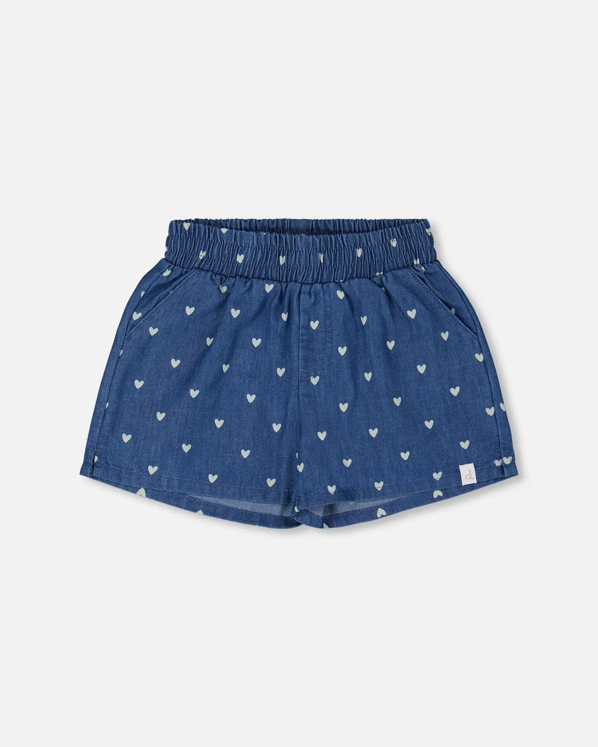 Printed Chambray Short Navy Blue And White Hearts | Deux par Deux | Jenni Kidz