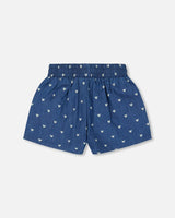 Printed Chambray Short Navy Blue And White Hearts | Deux par Deux | Jenni Kidz