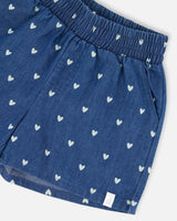 Printed Chambray Short Navy Blue And White Hearts | Deux par Deux | Jenni Kidz