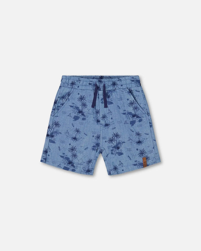 Printed Chambray Short Pale Blue And Navy | Deux par Deux | Jenni Kidz