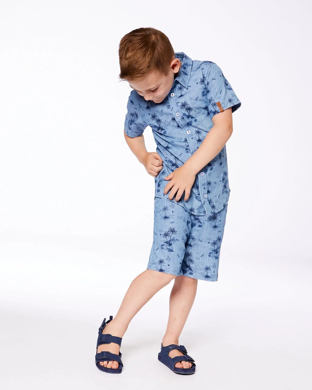 Printed Chambray Short Pale Blue And Navy | Deux par Deux | Jenni Kidz