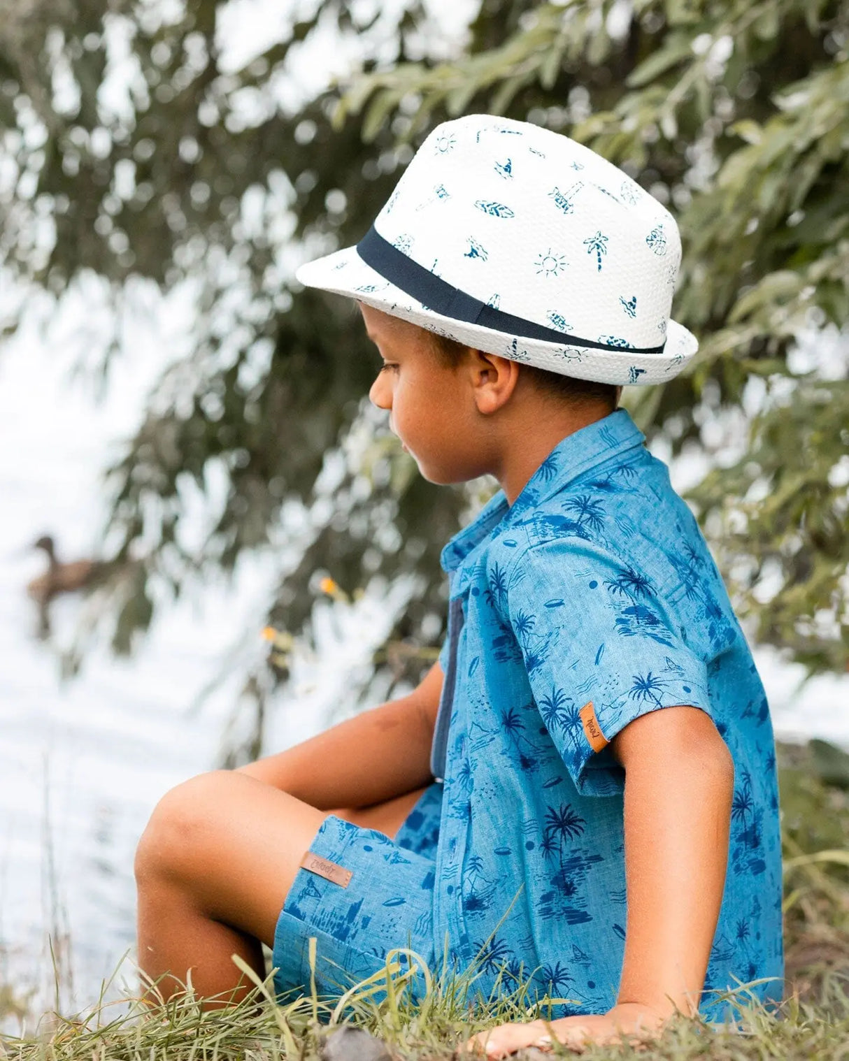 Printed Chambray Short Pale Blue And Navy | Deux par Deux | Jenni Kidz