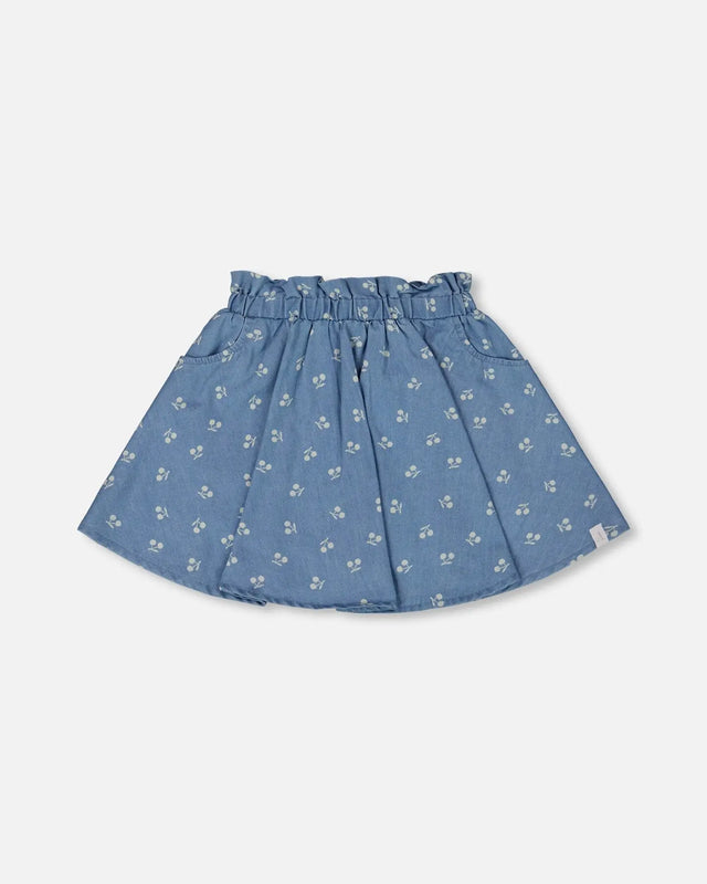 Printed Chambray Skort Blue And White Cherries | Deux par Deux | Jenni Kidz