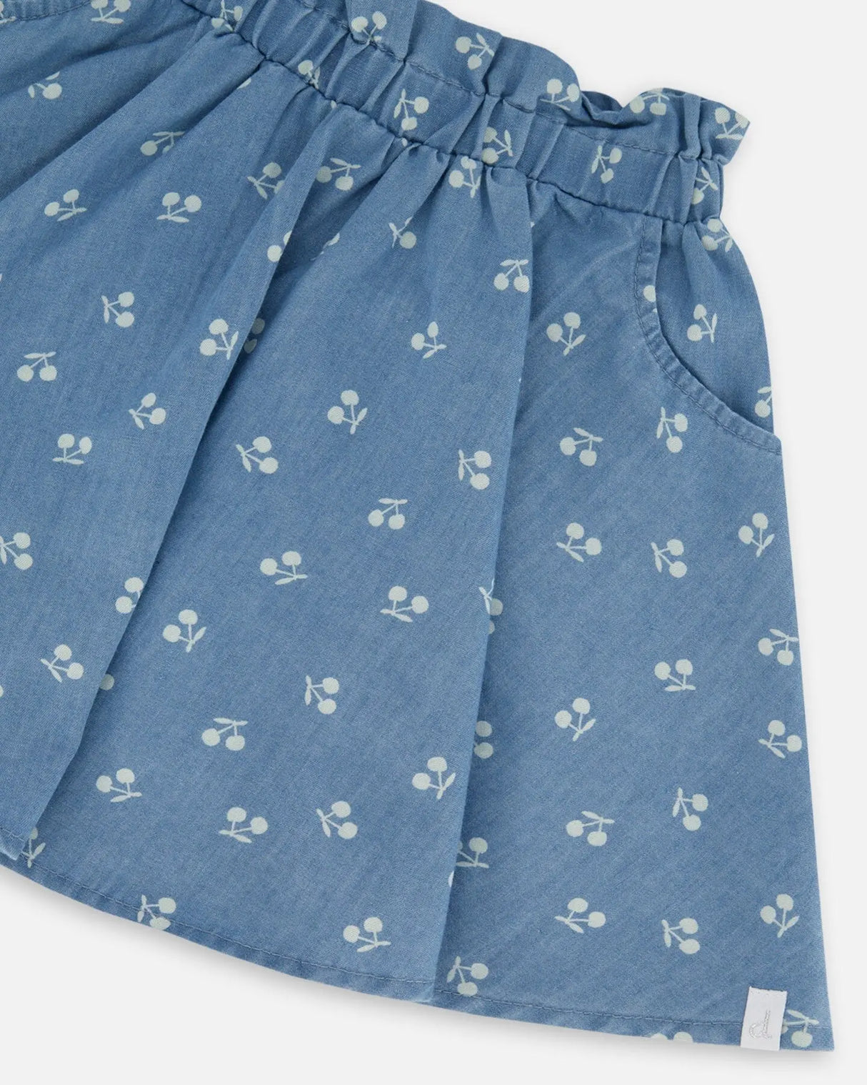 Printed Chambray Skort Blue And White Cherries | Deux par Deux | Jenni Kidz