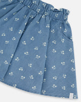 Printed Chambray Skort Blue And White Cherries | Deux par Deux | Jenni Kidz