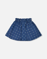 Printed Chambray Skort Navy Blue And White Hearts | Deux par Deux | Jenni Kidz