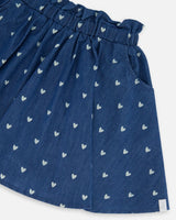 Printed Chambray Skort Navy Blue And White Hearts | Deux par Deux | Jenni Kidz