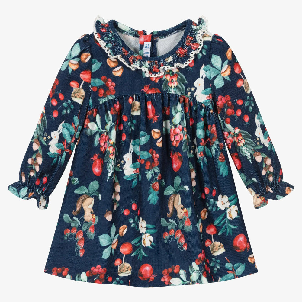 Printed Cord Baby Girls Dress - Navy | Mayoral | Mayoral | Jenni Kidz