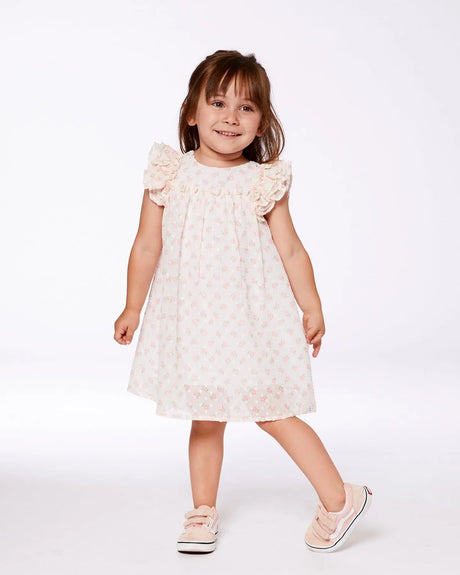 Printed Dress With Frills Pale Pink And Flowers | Deux par Deux | Jenni Kidz