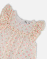 Printed Dress With Frills Pale Pink And Flowers | Deux par Deux | Jenni Kidz