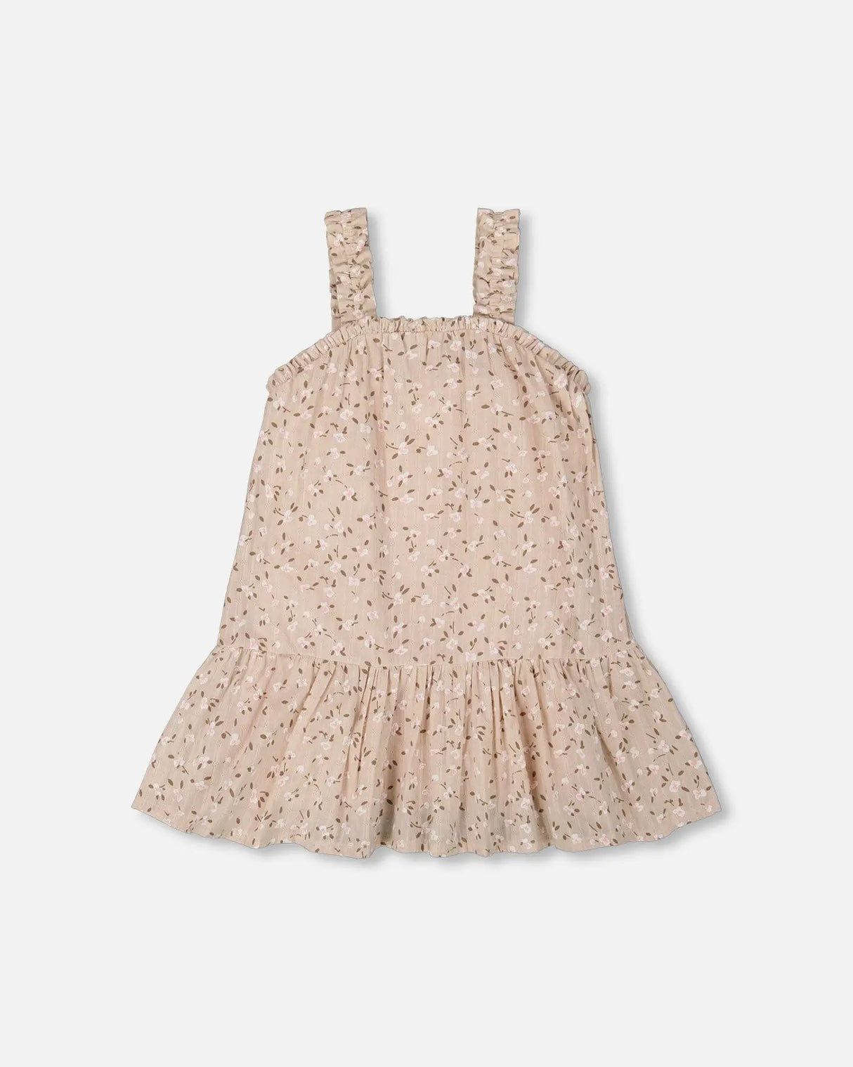 Printed Eyelet Dress Beige And Small Flowers | Deux par Deux | Jenni Kidz