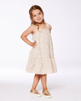 Printed Eyelet Dress Beige And Small Flowers | Deux par Deux | Jenni Kidz