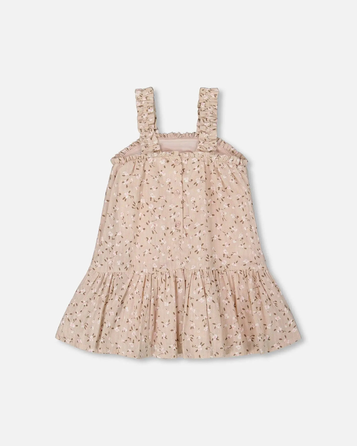 Printed Eyelet Dress Beige And Small Flowers | Deux par Deux | Jenni Kidz