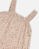 Printed Eyelet Dress Beige And Small Flowers | Deux par Deux | Jenni Kidz