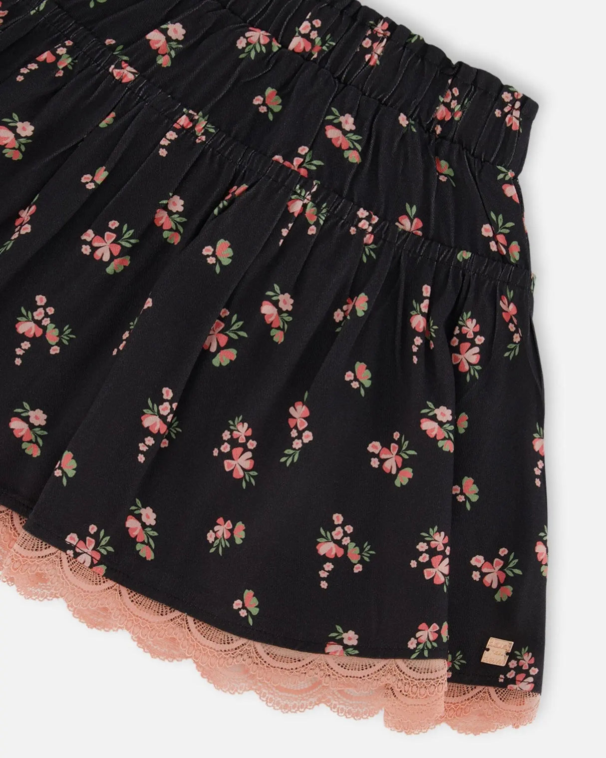 Printed Flowers Flare Viscose Skirt Black | Deux par Deux | Jenni Kidz