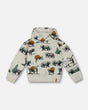 Printed Forest Animals Fleece Hooded Sweatshirt Gray Mix | Deux par Deux | Jenni Kidz