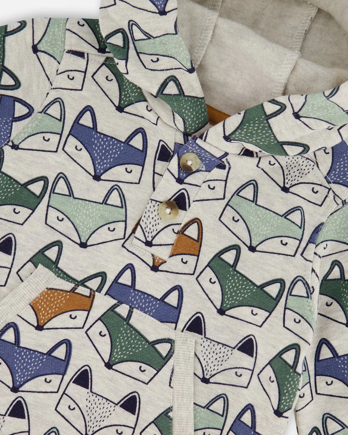 Printed Fox Hooded Fleece Jumpsuit Gray Mix | Deux par Deux | Jenni Kidz