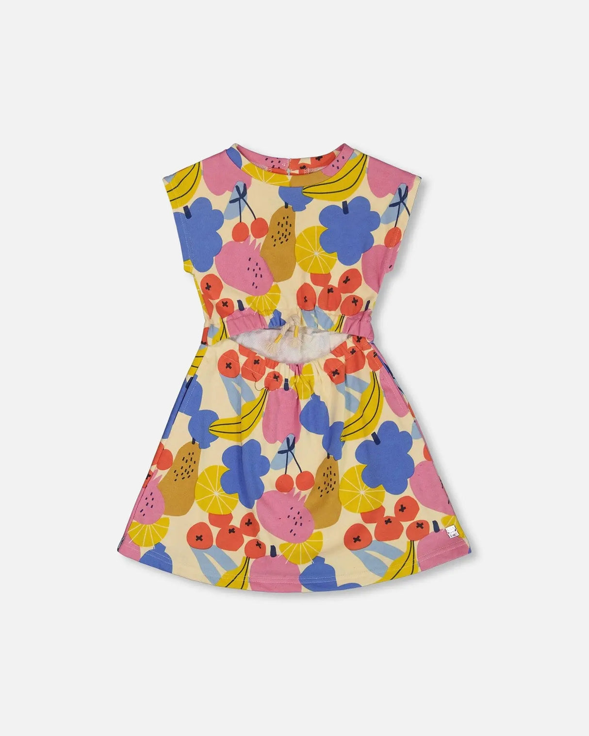 Printed French Terry Dress Fruits On Yellow Background | Deux par Deux | Jenni Kidz