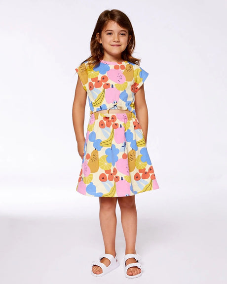 Printed French Terry Dress Fruits On Yellow Background | Deux par Deux | Jenni Kidz