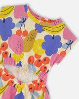 Printed French Terry Dress Fruits On Yellow Background | Deux par Deux | Jenni Kidz