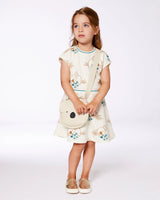 Printed French Terry Dress Off-White And Koala | Deux par Deux | Jenni Kidz