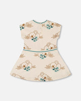 Printed French Terry Dress Off-White And Koala | Deux par Deux | Jenni Kidz