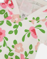 Printed French Terry Hooded Dress Pink Flowers On White Background | Deux par Deux | Jenni Kidz