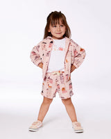 Printed French Terry Hoodie Cardigan Pink And Coral Houses | Deux par Deux | Jenni Kidz