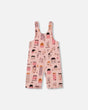 Printed French Terry Overalls Pink And Coral Houses | Deux par Deux | Jenni Kidz