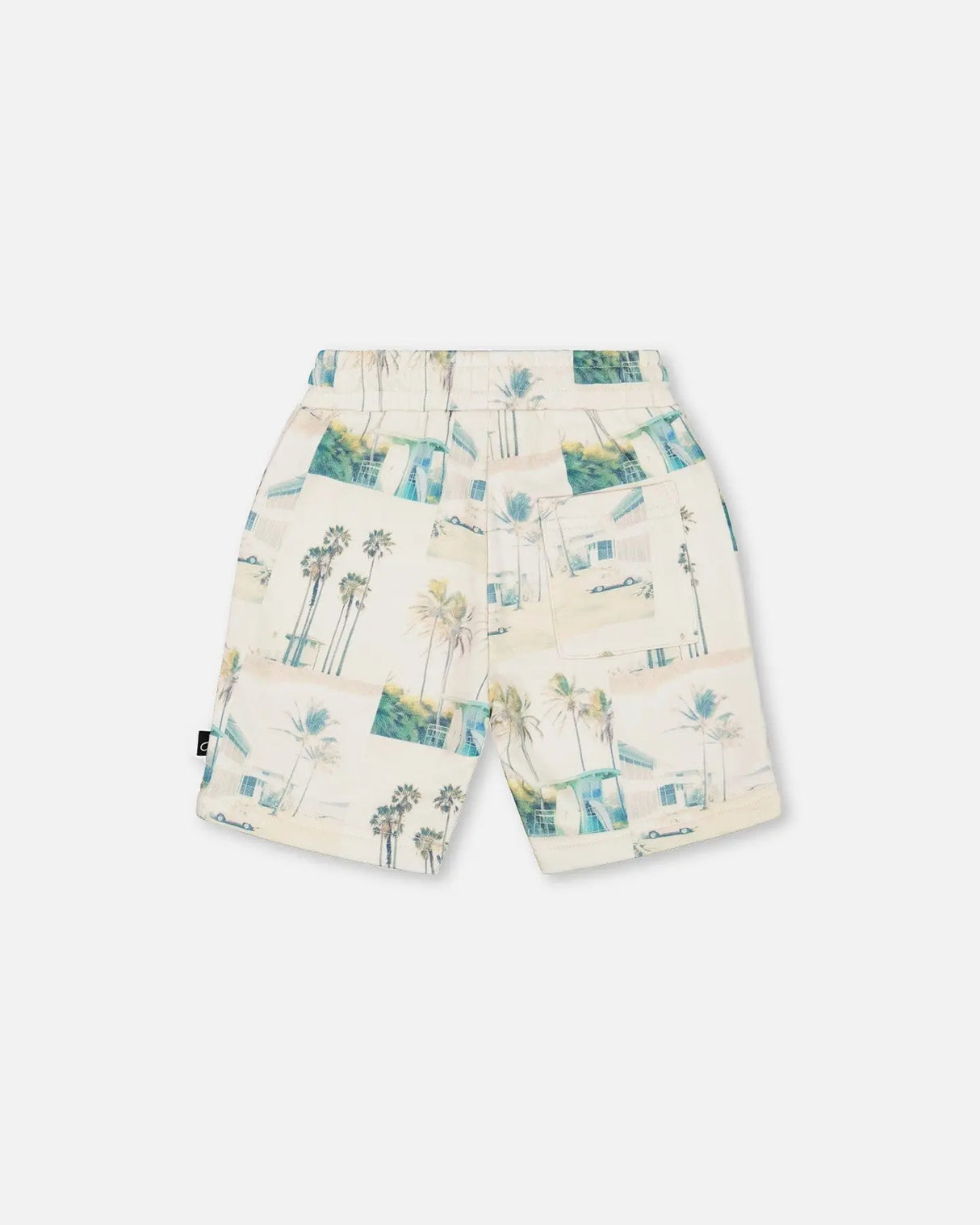 Printed French Terry Short Beige Palm Tree And Teal | Deux par Deux | Jenni Kidz