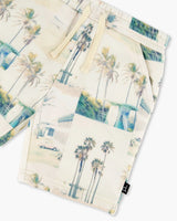 Printed French Terry Short Beige Palm Tree And Teal | Deux par Deux | Jenni Kidz