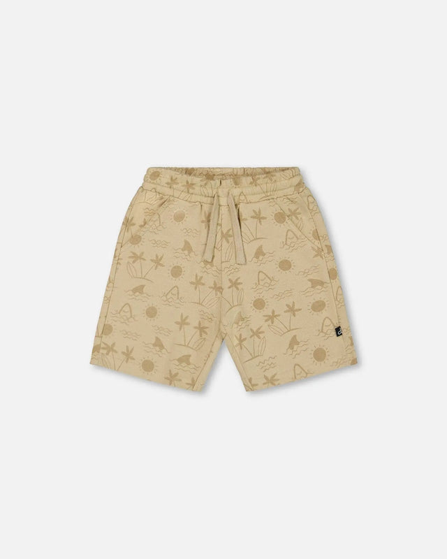 Printed French Terry Short Beige With Palm Trees | Deux par Deux | Jenni Kidz