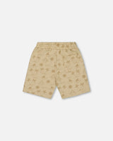 Printed French Terry Short Beige With Palm Trees | Deux par Deux | Jenni Kidz