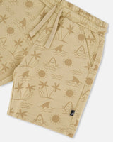 Printed French Terry Short Beige With Palm Trees | Deux par Deux | Jenni Kidz