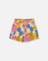 Printed French Terry Short Fruits On Yellow Background | Deux par Deux | Jenni Kidz