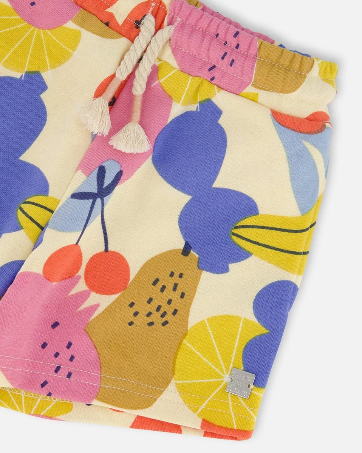 Printed French Terry Short Fruits On Yellow Background | Deux par Deux | Jenni Kidz