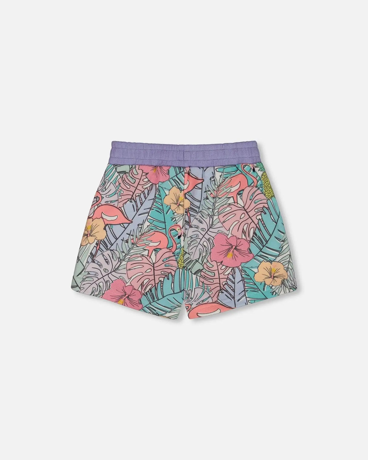 Printed French Terry Short Lilac Tropical And Pink Flamingos | Deux par Deux | Jenni Kidz