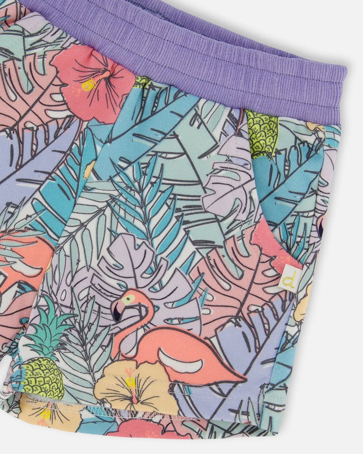 Printed French Terry Short Lilac Tropical And Pink Flamingos | Deux par Deux | Jenni Kidz