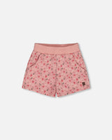 Printed French Terry Short Old Pink And Flowers | Deux par Deux | Jenni Kidz