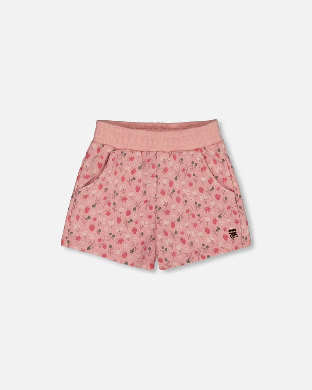 Printed French Terry Short Old Pink And Flowers | Deux par Deux | Jenni Kidz