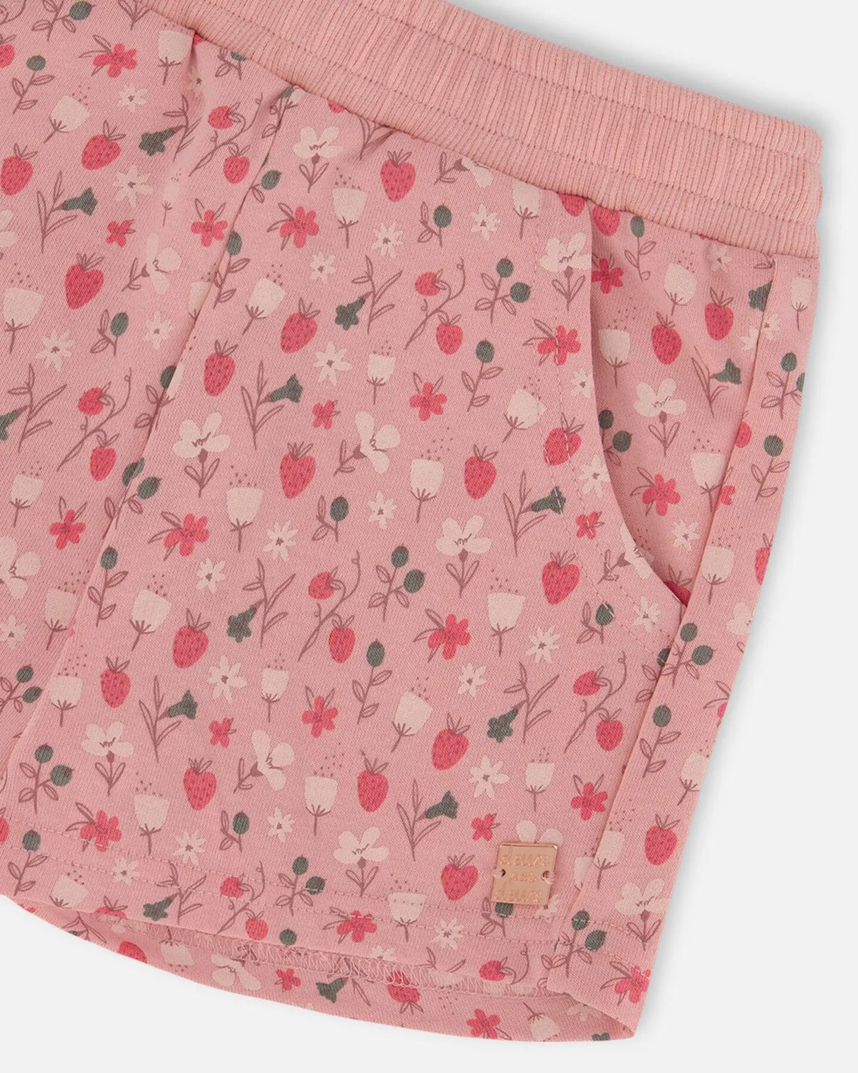 Printed French Terry Short Old Pink And Flowers | Deux par Deux | Jenni Kidz