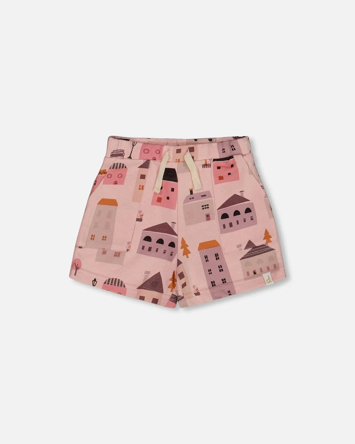 Printed French Terry Short Pink And Coral Houses | Deux par Deux | Jenni Kidz