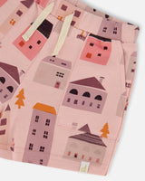 Printed French Terry Short Pink And Coral Houses | Deux par Deux | Jenni Kidz