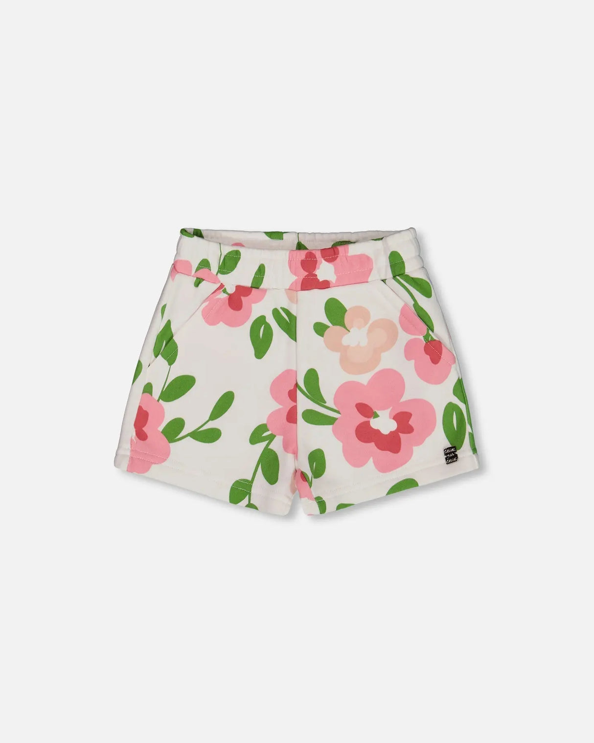 Printed French Terry Short Pink Flowers On White Background | Deux par Deux | Jenni Kidz