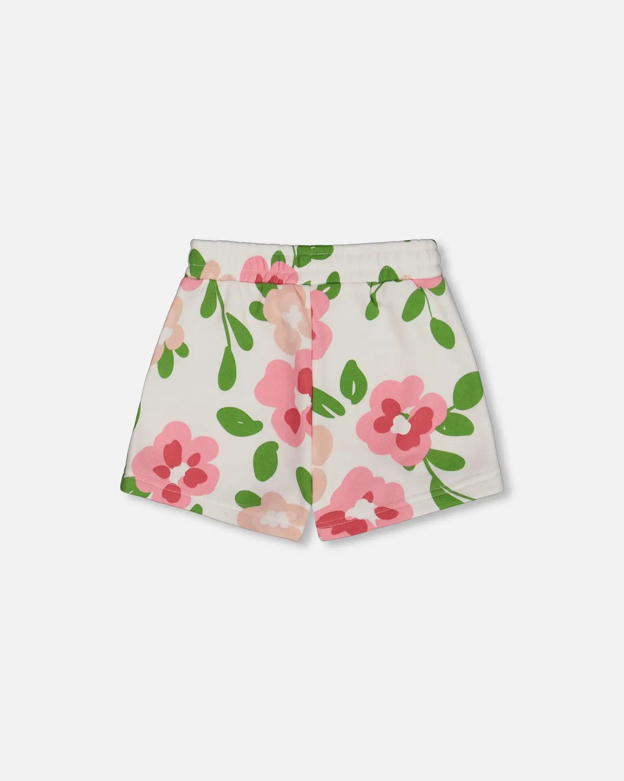 Printed French Terry Short Pink Flowers On White Background | Deux par Deux | Jenni Kidz