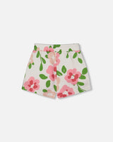 Printed French Terry Short Pink Flowers On White Background | Deux par Deux | Jenni Kidz